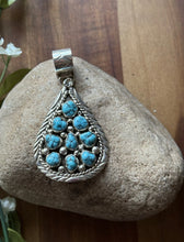 Load image into Gallery viewer, Navajo Native American Handmade Sterling Silver Turquoise Cluster Pendant Signed