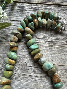 Sterling Silver Green Turquoise Nuggets Bead Necklace. 18 inch