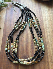 Load image into Gallery viewer, Sterling Silver Multi Strand Black Onyx Turquoise Bead Necklace. 22 Inch