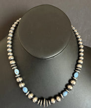 Load image into Gallery viewer, Sterling Silver Golden Hill Turquoise Nuggets W Pearls Bead Necklace. 18 inch