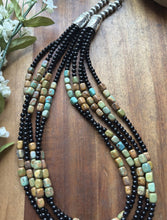 Load image into Gallery viewer, Sterling Silver Multi Strand Black Onyx Turquoise Bead Necklace. 22 Inch
