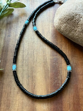 Load image into Gallery viewer, Sterling Silver Black Onyx Turquoise Bead Necklace. 18 Inch Gift
