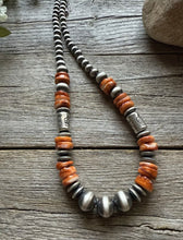 Load image into Gallery viewer, Sterling Silver Orange Spiny Oyster W Pearls Kokopelli Bead Necklace 18 Inch