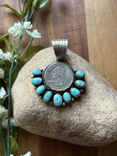 Load image into Gallery viewer, Navajo Sterling Silver Turquoise Quarter Dollar Coin Pendant. KY