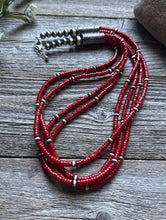 Load image into Gallery viewer, Sterling Silver Multi Strand Red Coral W Pearls Bead Necklace 22 Inch