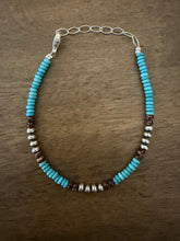 Load image into Gallery viewer, Sterling silver turquoise anklet 9 to 11 inches
