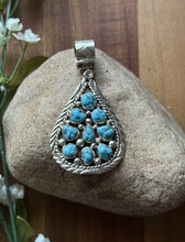 Load image into Gallery viewer, Navajo Native American Handmade Sterling Silver Turquoise Cluster Pendant Signed