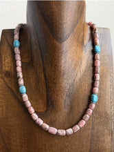 Load image into Gallery viewer, Sterling Silver Rhodochrosite Turquoise Bead Necklace. 18 inch. Gift