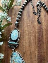 Load image into Gallery viewer, Navajo Sterling Silver Royston Black Jack Turquoise Cluster Lariat Necklace KY