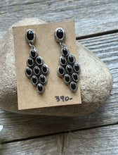 Load image into Gallery viewer, Navajo Native American Sterling Silver Black Onyx Cluster Earrings. Gift Geneva