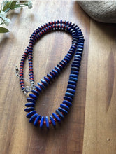 Load image into Gallery viewer, Sterling Silver Graduated Blue Lapis Red Coral Bead Necklace. 26 inch. Gift