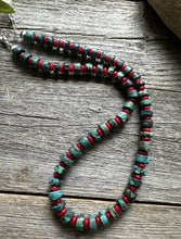 Load image into Gallery viewer, Sterling Silver Heishi Turquoise Coral Bead Necklace. 18 inch