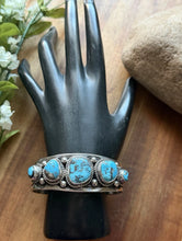 Load image into Gallery viewer, Navajo Native American Sterling Silver Blue Turquoise Row Cuff Bracelet J Nelson