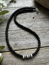 Load image into Gallery viewer, Southwestern 925 Sterling Silver Black Onyx W Pearls Bead Necklace. 18 inch