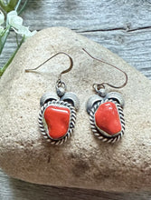 Load image into Gallery viewer, Navajo Native American Sterling Silver Red Coral Nuggets Earrings. Gift. 1.5”
