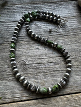 Load image into Gallery viewer, Sterling Silver Pearls Sonoran Gold Turquoise Nuggets Corrugated Bead Necklace