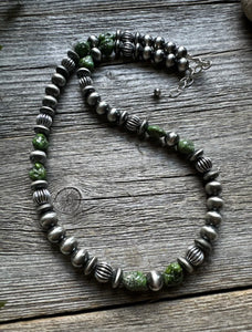 Sterling Silver Pearls Sonoran Gold Turquoise Nuggets Corrugated Bead Necklace