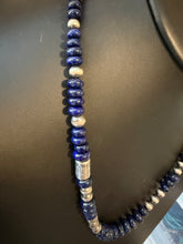 Load image into Gallery viewer, Navajo sterling silver lapis bead necklace 26 inch