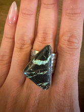 Load image into Gallery viewer, Navajo sterling silver  blk jack turquoise ring adjustable