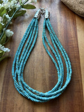 Load image into Gallery viewer, Sterling Silver Multi Strand Blue Turquoise Bead Choker Necklace. 16 inch. Gift