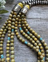 Load image into Gallery viewer, Sterling Silver Multi Strand Bumblebee Jasper Turquoise Pearls Bead Necklace 24”