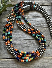 Load image into Gallery viewer, Sterling Silver Multi Stone Strand W Pearls Bead Necklace 30 inch