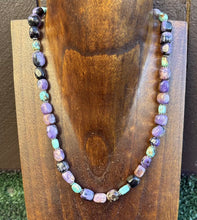 Load image into Gallery viewer, Sterling Silver Charoite Turquoise Bead Necklace. 18 Inch