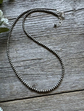 Load image into Gallery viewer, 3mm 30 Inch 925 Sterling Silver Oxidized Pearls Bead Necklace Southwestern