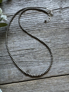 3mm 30 Inch 925 Sterling Silver Oxidized Pearls Bead Necklace Southwestern