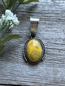 Navajo Sterling Silver Yellow Bumblebee Jasper Pendant RB