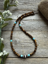 Load image into Gallery viewer, Tigers Eye Multi Stone Turquoise Sterling Silver Bead Necklace. 18 inch Gift