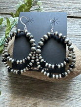 Load image into Gallery viewer, Southwestern Sterling Silver Black Onyx Pearls Double Loop Earrings 2.5 Inch