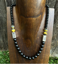 Load image into Gallery viewer, Sterling Silver Black Onyx Bumblebee Jasper Kokopelli Bead Necklace. 18 inch.