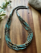Load image into Gallery viewer, Sterling Silver Multi Strand Blue Green Turquoise Faceted Bead Necklace 24 inch