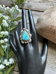 Native American Sterling Silver Turquoise Ring. Size 8.5. S