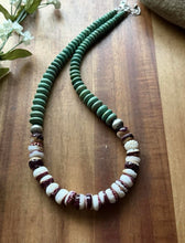 Load image into Gallery viewer, Sterling Silver Green Turquoise Purple Spiny Oyster Bead Necklace. 19 Inch