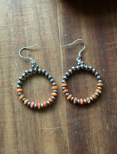 Load image into Gallery viewer, Sterling Silver Orange Spiny Oyster Pearls Bead Hoop Earrings. Gift 2.25 Inch
