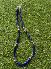 Load image into Gallery viewer, Sterling silver lapis bead necklace 18 inch
