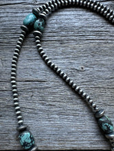 Load image into Gallery viewer, Sterling Silver Turquoise Nuggets W Pearls Bead Necklace. 22 inch
