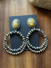Load image into Gallery viewer, Navajo Sterling Silver Yellow Bumblebee Jasper Pearl Double Loop Earrings Etta