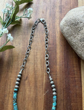 Load image into Gallery viewer, Sterling Silver Graduated Heishi Turquoise Pearls Chain Bead Necklace. 16 Inch