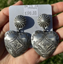 Load image into Gallery viewer, Navajo Sterling Silver Stamped Heart Earrings. VJP Vincent