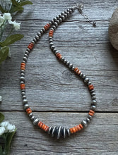 Load image into Gallery viewer, Sterling Silver Multi Bead Orange Spiny Oyster W Pearls Bead Necklace 18 inch