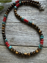 Load image into Gallery viewer, Southwestern Multi Stone Sterling Silver Tigers Eye Bead Necklace 18 inch