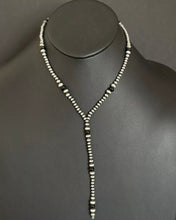 Load image into Gallery viewer, Sterling Silver Black Onyx W Pearls Bead Lariat Y Necklace. 26 inch