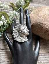 Load image into Gallery viewer, Native American Sterling Silver Indian Chief Head Stamped Adjustable Ring E