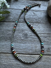 Load image into Gallery viewer, Sterling Silver Multi Graduated Multi Stone W 4mm Pearls Bead Necklace. 18 Inch