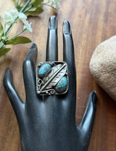 Load image into Gallery viewer, Vintage Old Pawn Navajo Sterling Silver Blue Turquoise Ring Size 7.5 Signed OC