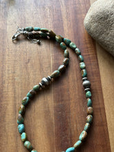 Load image into Gallery viewer, Sterling Silver Blue Green Turquoise Nuggets Pearls Bead Necklace. 18 inch Gift