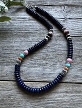 Load image into Gallery viewer, Sterling Silver Lapis Multi Stone Bead Necklace. 18 inch. Gift